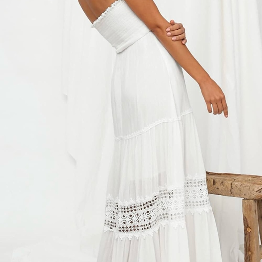 White Strapless Summer Dress - Picture 2 of 4